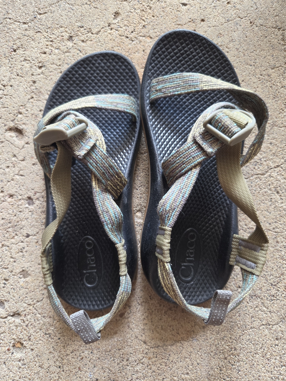 Chaco Kid's Olive Multicolor Webbing Sandals with Black Footbed
